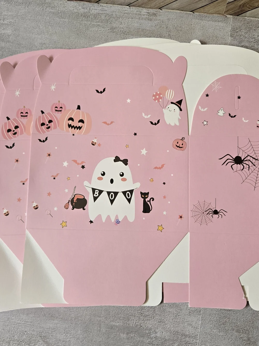​Pink Halloween Treat Boxes Pastel Boo Ghost Black Cat Party Favor Gift Box Set